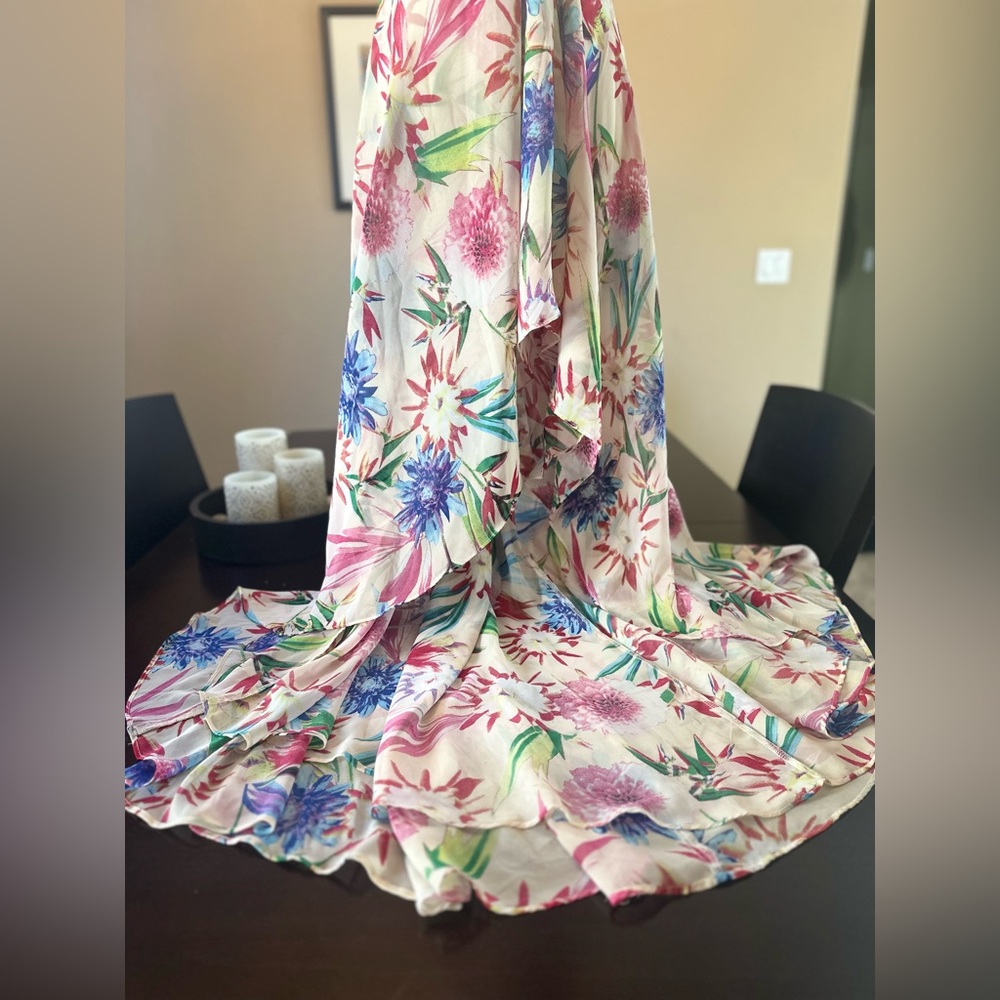 Sexy Luxxel Floral Maxi Dress in Cream with Pink, Blue & Green Print Size L - Picture 6 of 7
